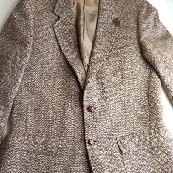 Vintage Harris Tweed Light Brown Wool Double Button Jacket Blazer (LRG 42) - Picture 5 of 13